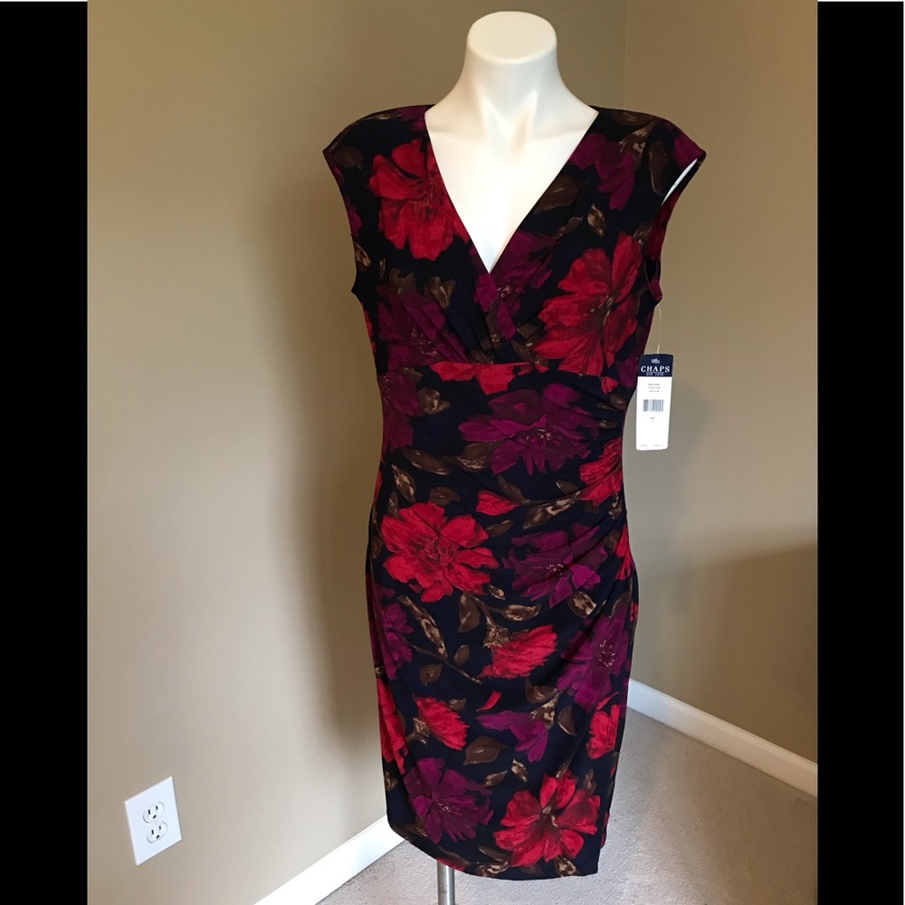 Chaps Floral Side Ruched Sheath Dress